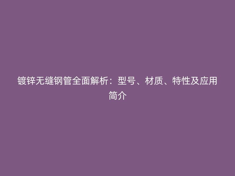 鍍鋅無縫鋼管全面解析：型號、材質、特性及應用簡介