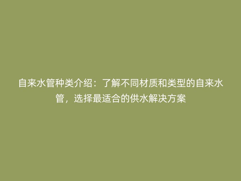 自來(lái)水管種類介紹：了解不同材質(zhì)和類型的自來(lái)水管，選擇最適合的供水解決方案