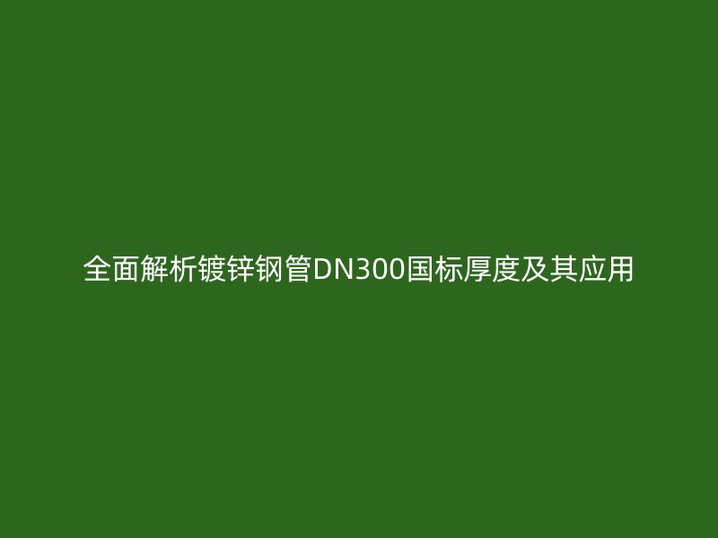 全面解析鍍鋅鋼管DN300國標厚度及其應(yīng)用